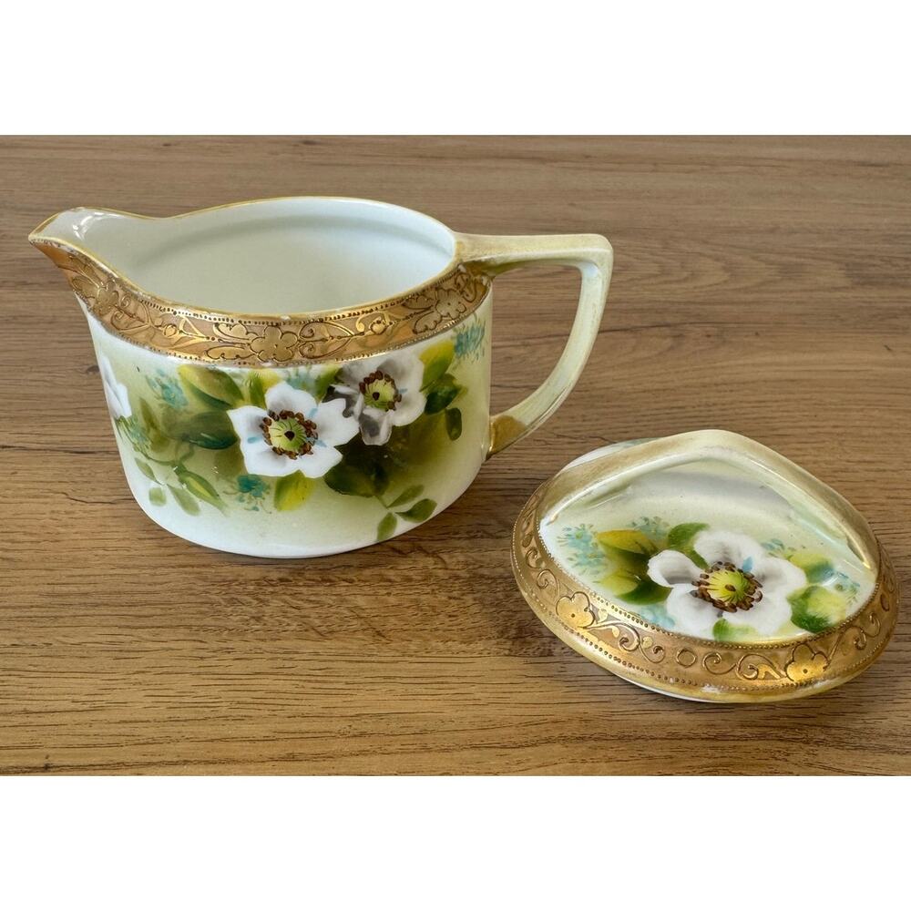 1950’s Hand Painted Vintage Nippon Floral Print Creamer & Sugar Replacement Lid